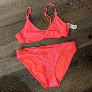 Aerie womens pink ribbed bikini swimsuit M NWT